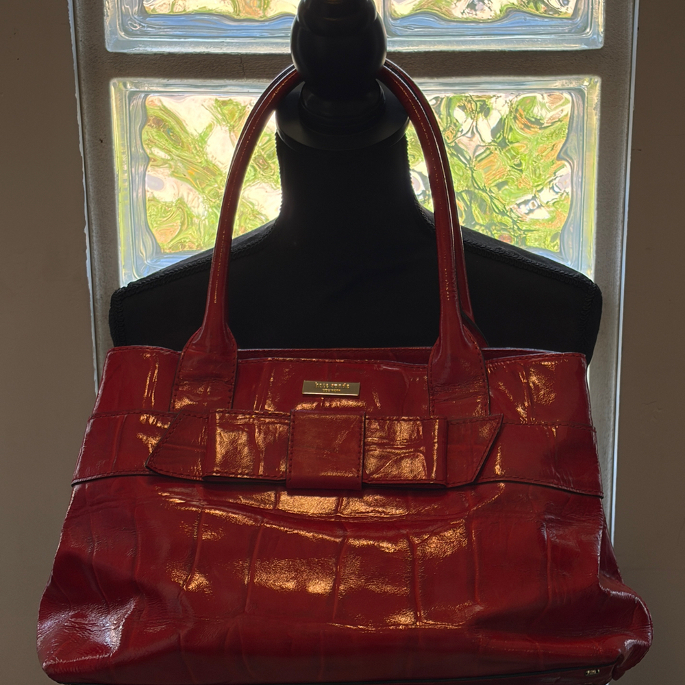 Vintage Kate Spade Red Leather Embossed Croc Bag
